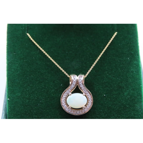 95 - Opal and Diamond Ladies Pendant Necklace Mounted on 10 Carat Yellow Set on 9 Carat Gold Chain