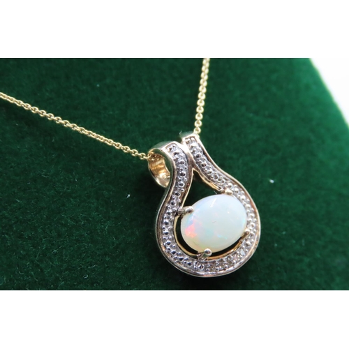 95 - Opal and Diamond Ladies Pendant Necklace Mounted on 10 Carat Yellow Set on 9 Carat Gold Chain