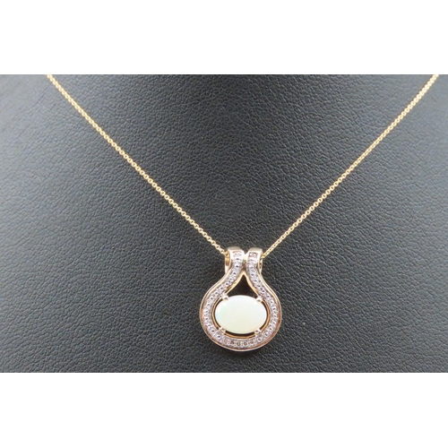 95 - Opal and Diamond Ladies Pendant Necklace Mounted on 10 Carat Yellow Set on 9 Carat Gold Chain