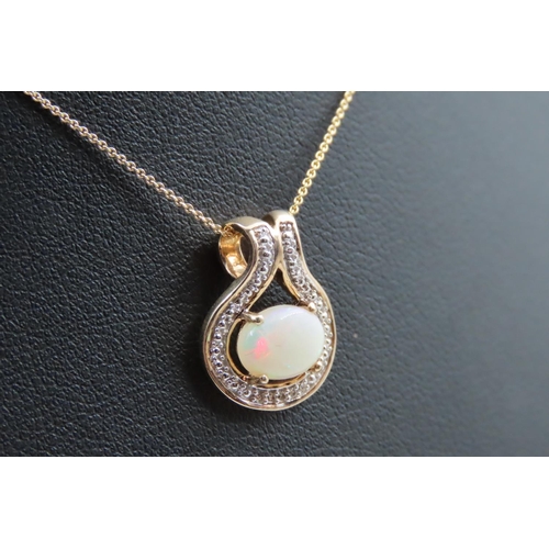 95 - Opal and Diamond Ladies Pendant Necklace Mounted on 10 Carat Yellow Set on 9 Carat Gold Chain