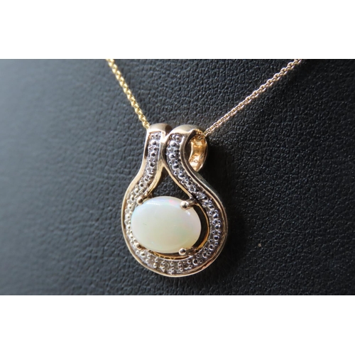 95 - Opal and Diamond Ladies Pendant Necklace Mounted on 10 Carat Yellow Set on 9 Carat Gold Chain