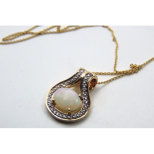 95 - Opal and Diamond Ladies Pendant Necklace Mounted on 10 Carat Yellow Set on 9 Carat Gold Chain