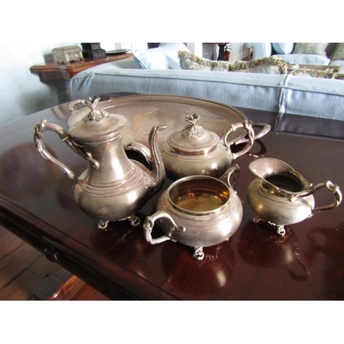 Antique Tea and Coffee Set Four Parts Silver Plated Upper Finial Decoration