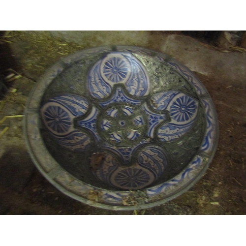 29 - Large Persian Charger Applied Decoration Blue Ground Approximately 16 Inches Diameter