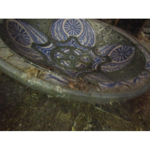 29 - Large Persian Charger Applied Decoration Blue Ground Approximately 16 Inches Diameter