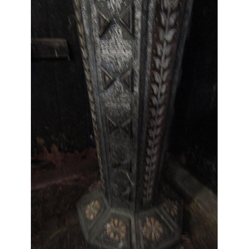 30 - Large Eastern Stand Tapering Form Applied Metal Decoration Attractively Detailed Approximately 5ft H... 