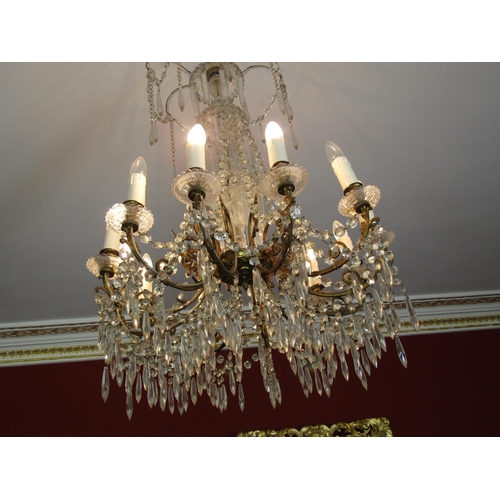 346 - Antique Cut Crystal Chandelier Attractively Detailed Working Order Ceiling Drop Approximately 3ft