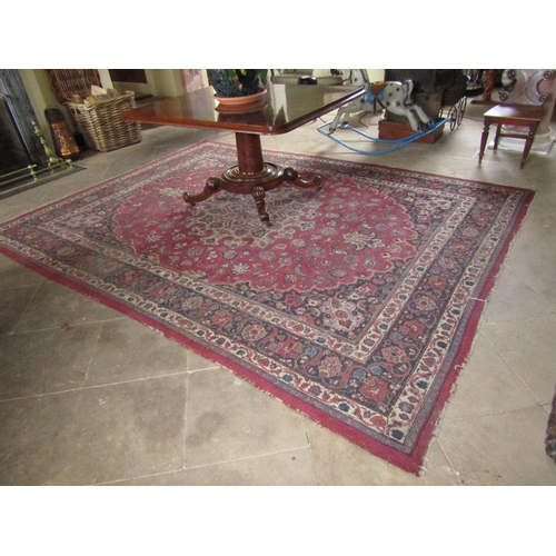 40 - Persian Pure Wool Rug Burgundy and Navy Ground Central Medallion Motif Decoration Approximately 12ft... 
