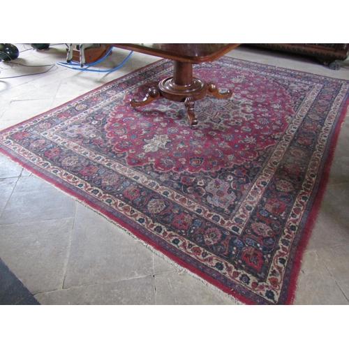 40 - Persian Pure Wool Rug Burgundy and Navy Ground Central Medallion Motif Decoration Approximately 12ft... 