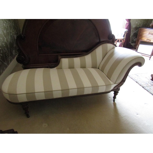 449 - Victorian Chaise Lounge Well Upholstered Mahogany Frame Carved Back Support above Turned Legs Approx... 