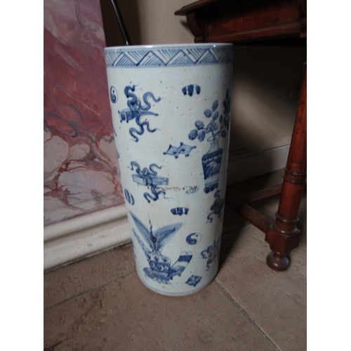 51 - Oriental Blue and White Circular Form Stick and Umbrella Stand Approximately 26 Inches High