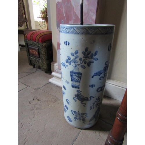 51 - Oriental Blue and White Circular Form Stick and Umbrella Stand Approximately 26 Inches High