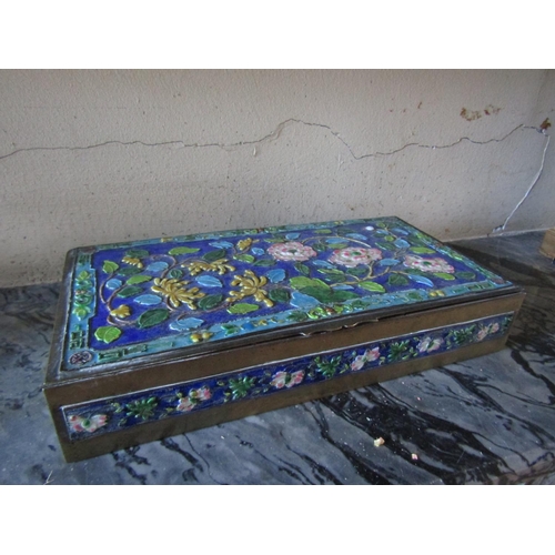 58 - Cloisonne Decorated Antique Cigarette or Cigar Box Cedarwood Lined Interior Hinged Top Approximately... 
