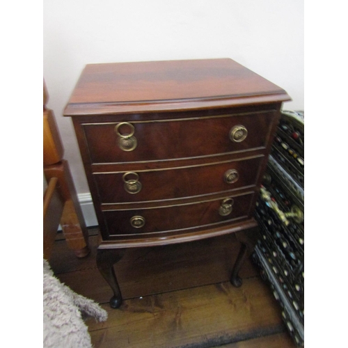 642 - Antique Mahogany Bow Front Locker Three Drawers above Cabriole Supports Approximately 16 Inches Wide... 