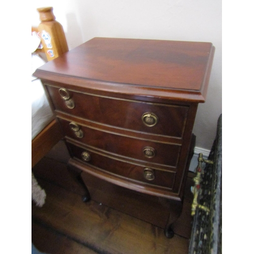 642 - Antique Mahogany Bow Front Locker Three Drawers above Cabriole Supports Approximately 16 Inches Wide... 