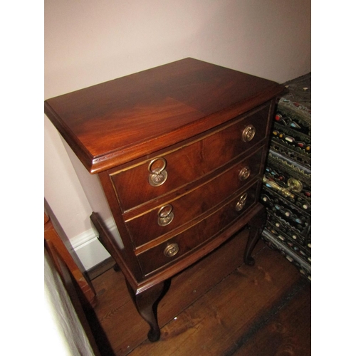 642 - Antique Mahogany Bow Front Locker Three Drawers above Cabriole Supports Approximately 16 Inches Wide... 