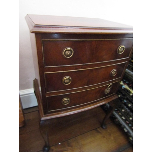 642 - Antique Mahogany Bow Front Locker Three Drawers above Cabriole Supports Approximately 16 Inches Wide... 