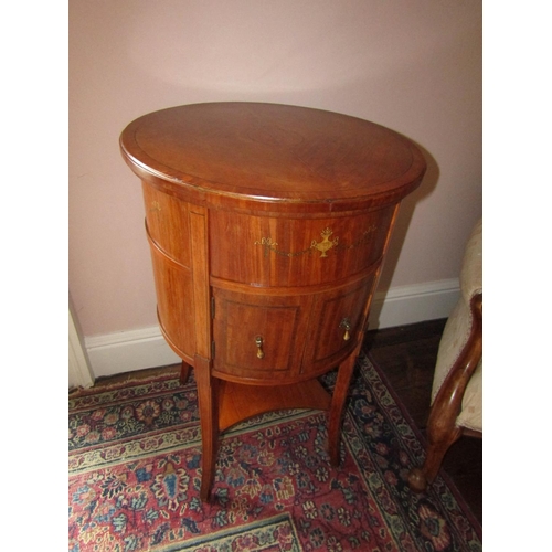 644 - Victorian Satinwood Circular Form Locker with Painted Floral Motif Decoration Approximately 16 Inche... 