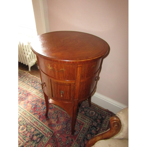 644 - Victorian Satinwood Circular Form Locker with Painted Floral Motif Decoration Approximately 16 Inche... 