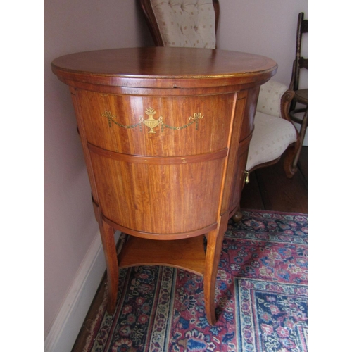 644 - Victorian Satinwood Circular Form Locker with Painted Floral Motif Decoration Approximately 16 Inche... 