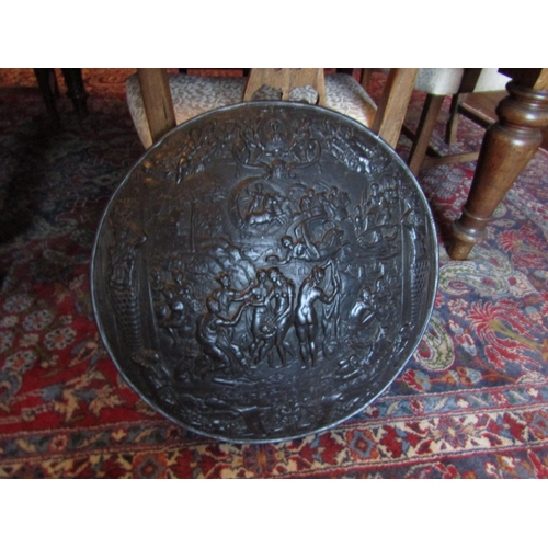 645 - Antique Metal Charger of Large Size with Various Scenes Depicted Circular Form Approximately 22 Inch... 