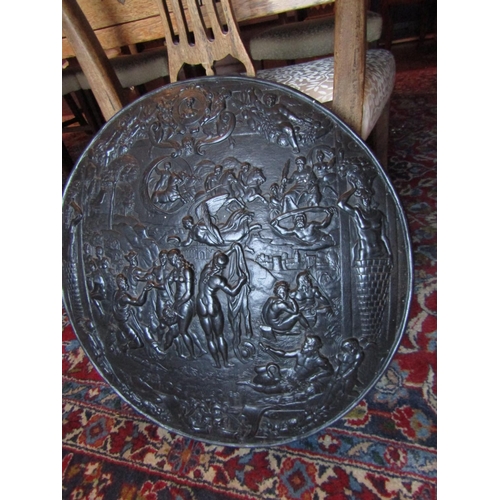 645 - Antique Metal Charger of Large Size with Various Scenes Depicted Circular Form Approximately 22 Inch... 