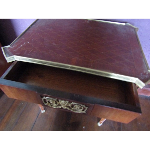 646 - Marquetry Decorated Kingswood Side Table Single Drawer Brassbound Tapering Supports Finely Detailed ... 