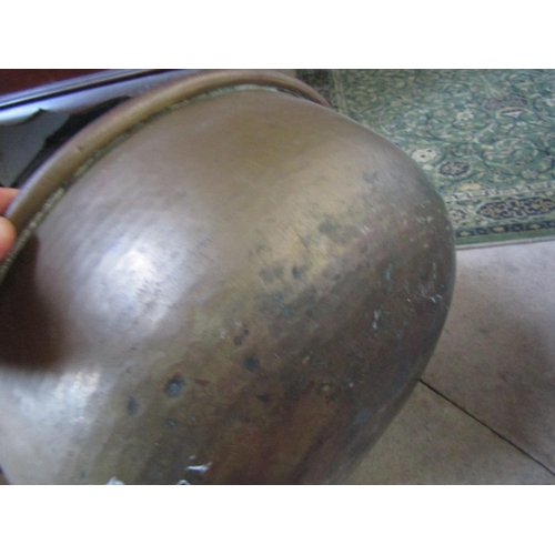 648 - Georgian Brass Preserve Pan Circular Form Swing Carry Handle Approximately 18 Inches Diameter