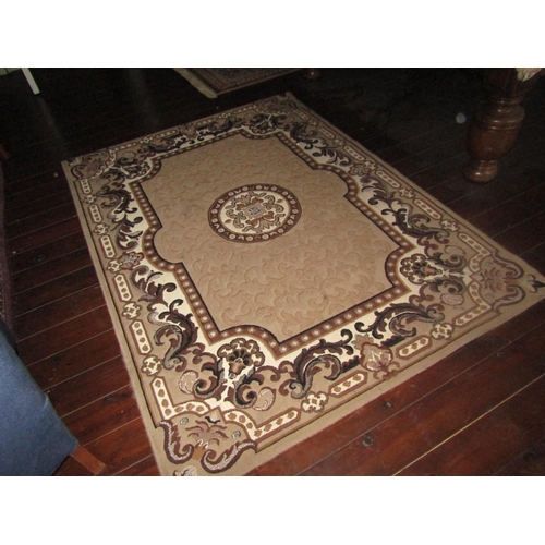 651 - Beige Wool Rug Patterned Borders Approximately 7ft Long x 5ft Wide