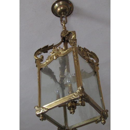 66 - Cast Brass Ceiling Lantern Electrified Working Order with Original Ceiling Rose Light Fitting Approx... 