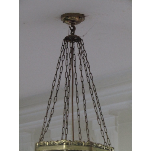 67 - Ceiling Light Cast Brass with Stained Glass Panels Original Ceiling Rose and Chains