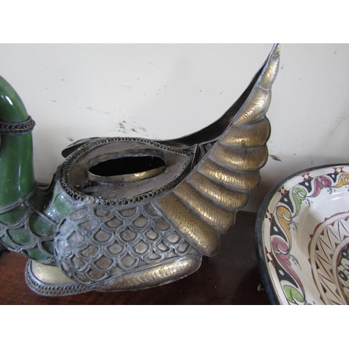 71 - Unusual Porcelain and Metalwork Swan Motif Jardiniere Approximately 12 Inches Wide x 9 Inches High