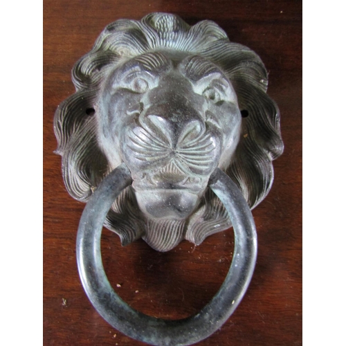 72 - Bronze Door Knocker Lion Head Motif with Ring Knock Total Approximately 5 Inches High