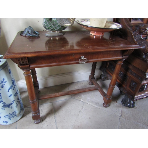 73 - Antique Mahogany Single Drawer Table Turned Supports Attractively Detailed with Single Drawer Approx... 