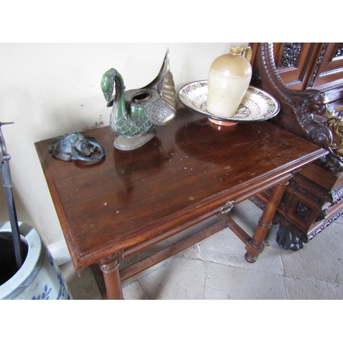 73 - Antique Mahogany Single Drawer Table Turned Supports Attractively Detailed with Single Drawer Approx... 