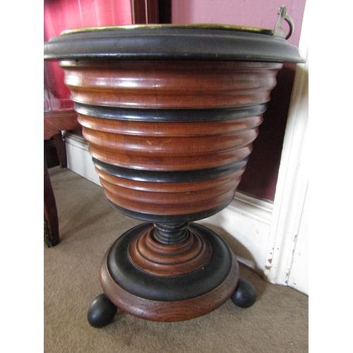 Antique Ribbed Form Jardiniere Stand with Original Brass Liner Approximately 23 Inches High Swing Carry Handle