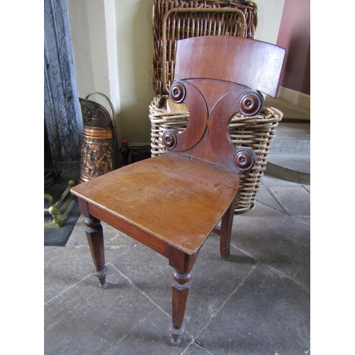 74 - Pair of Regency Hall Chairs Mahogany Well Carved Backs above Turned Supports