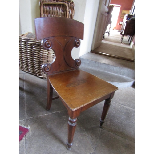 74 - Pair of Regency Hall Chairs Mahogany Well Carved Backs above Turned Supports