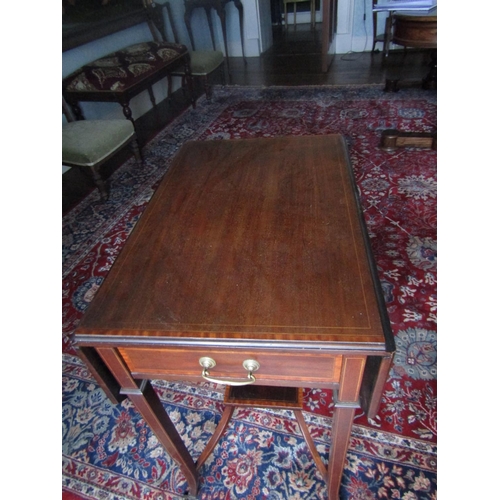 76 - Edwardian Mahogany Drop Leaf Table Satinwood Crossbanding Attractively Detailed Shaped Supports