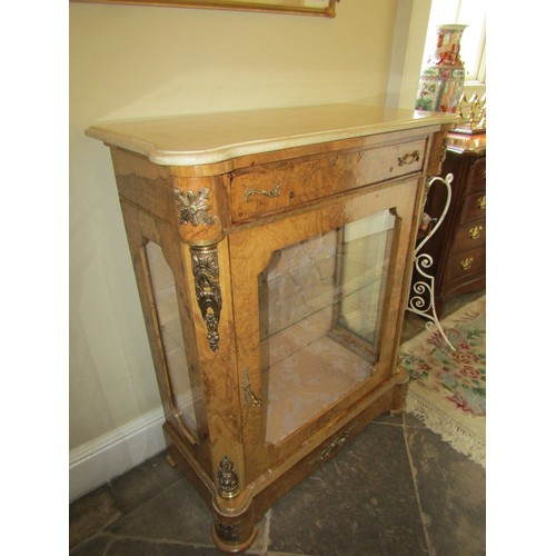 654 - Figured Walnut Pier Cabinet Single Glazed Door Marble Top Attractively Detailed Original Key Present... 