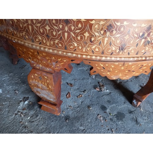 15 - Circular Marquetry Decorated Centre Table Olive Wood Approximately 4ft 6 Inches Diameter One Leg Det... 