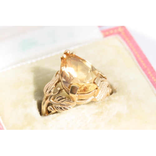 Citrine Marquise Cut Ladies Ring Detailed Band 9 Carat Yellow Gold Ring Size N and a Half