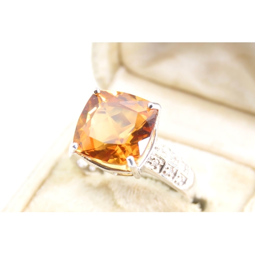 Cognac Citrine and Diamond Ladies Ring Mounted on 9 Carat Yellow Gold Band Ring Size N and a Half