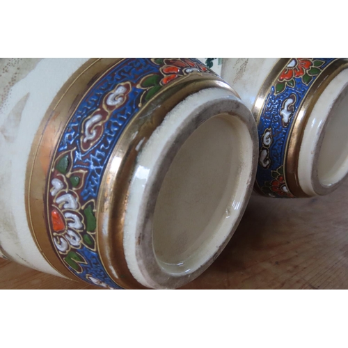 101 - Fine Pair of Antique Satsuma Vases Finely Detailed Each Approximately 13 Inches High