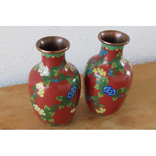 107 - Pair of Cloisonne Decorated Oriental Vases Each Approximately 7 Inches High