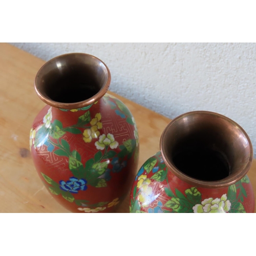 107 - Pair of Cloisonne Decorated Oriental Vases Each Approximately 7 Inches High