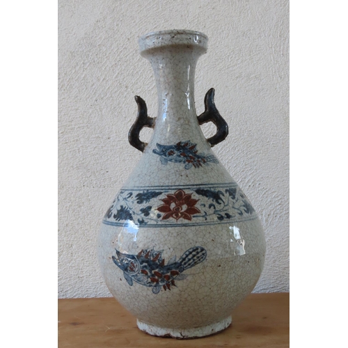 108 - Chinese Blue and White Shaped Form Vase Crackleware Approximately 14 Inches High