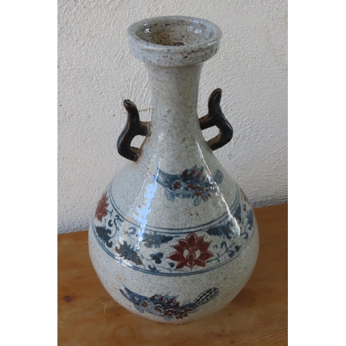 108 - Chinese Blue and White Shaped Form Vase Crackleware Approximately 14 Inches High