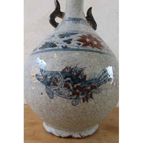 108 - Chinese Blue and White Shaped Form Vase Crackleware Approximately 14 Inches High