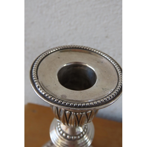 110 - Pair of Antique Silver Plated Candle Sticks Attractively Detailed Each Approximately 12 Inches High